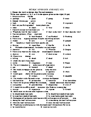 Đề thi học sinh giỏi kỳ 2 môn Tiếng Anh - Đề số 1